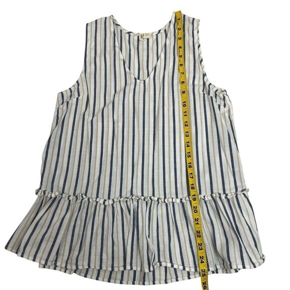 Japna Womens Striped V-Neck Ruffle Peplum Tank Top White Navy Blue Size Large - Picture 6 of 15